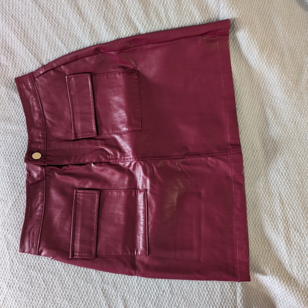 Burgundy Faux Leather Mini Skirt